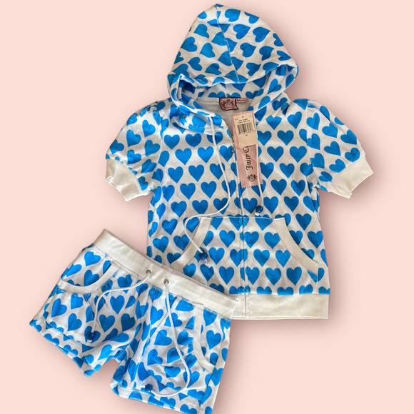 Juicy Couture Jackets & Blazers - NEW Juicy Couture Sun Bunny Terry Basios Heart Smocked Hoodie Shorts Medium Set